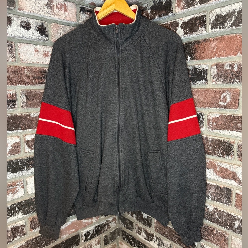 Vintage Claybrooke Sport Dark Grey/Red Full Zip Thick Sweater Jacket